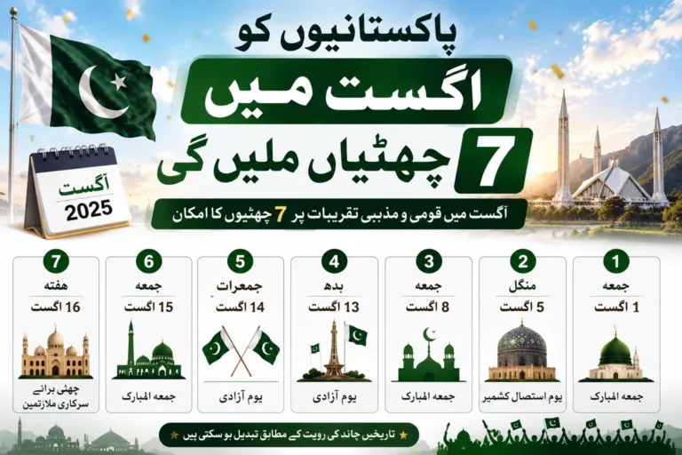 pakistanis to get seven holidays in august